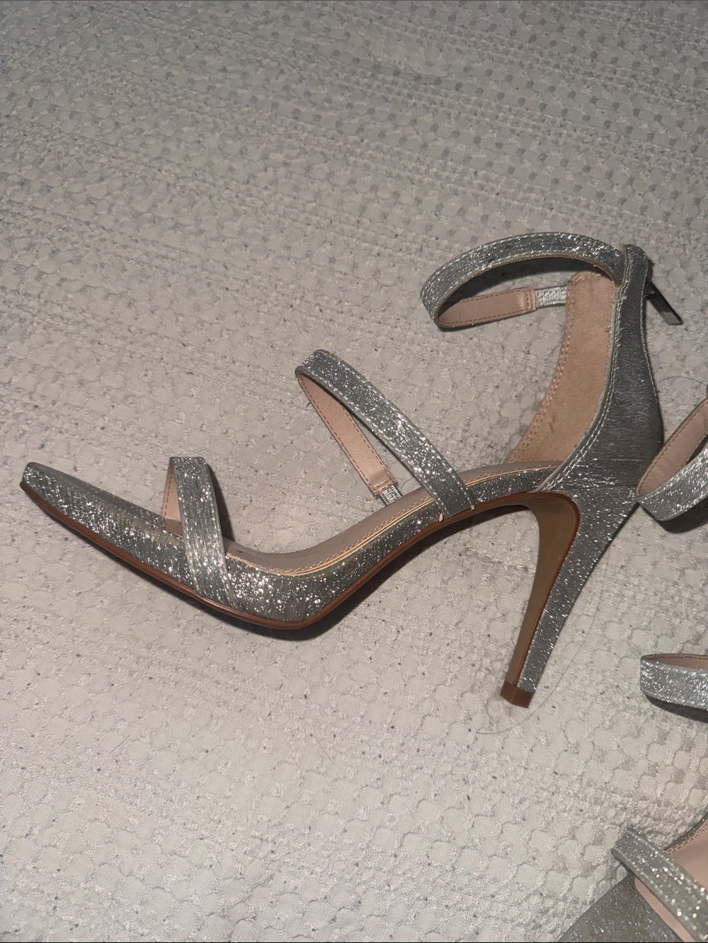 Kelly & Katie Silver Glitter Open-Toe Ankle Strap Heels